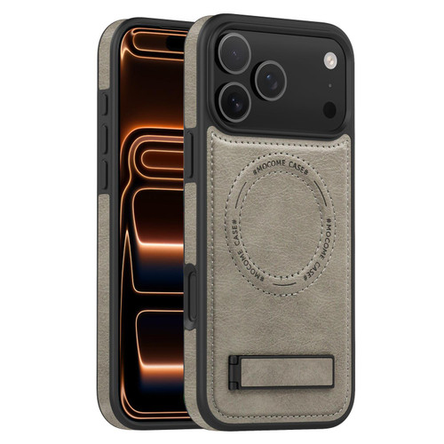 iPhone 17 Pro Max Multi-function Holder MagSafe PU Phone Case - Gray