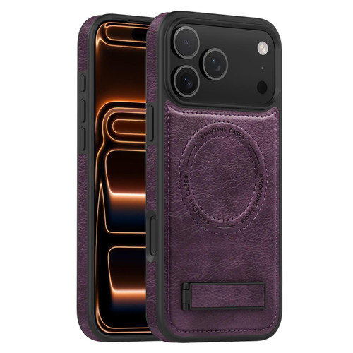 iPhone 17 Pro Max Multi-function Holder MagSafe PU Phone Case - Mulberry