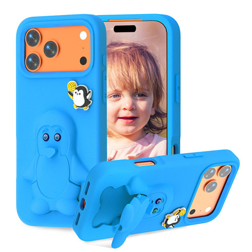 iPhone 17 Pro Max Penguin Baby EVA Shockproof Phone Case with Holder - Blue