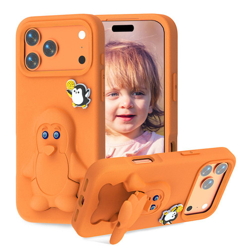 iPhone 17 Pro Max Penguin Baby EVA Shockproof Phone Case with Holder - Orange
