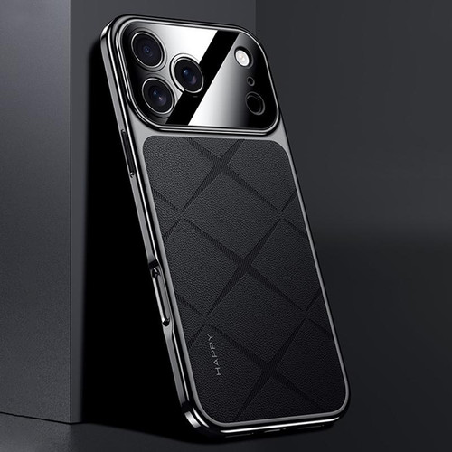 iPhone 17 Pro Max Plain Leather PC Phone Case - Black