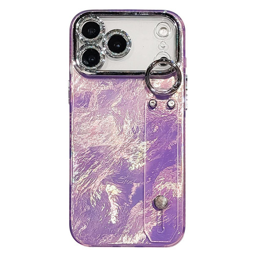 iPhone 17 Pro Max Plating Foil-like Metallic Texture Wristband Holder TPU Phone Case with Lens Film - Purple