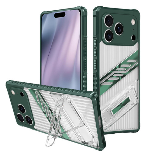 iPhone 17 Pro Max Plating Holder PC Hybrid TPU Phone Case - Dark Green