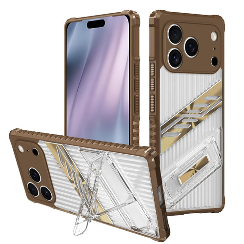 iPhone 17 Pro Max Plating Holder PC Hybrid TPU Phone Case - Desert Gold
