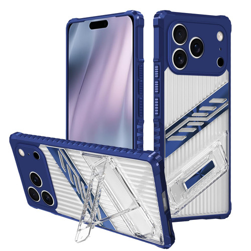 iPhone 17 Pro Max Plating Holder PC Hybrid TPU Phone Case - Navy Blue