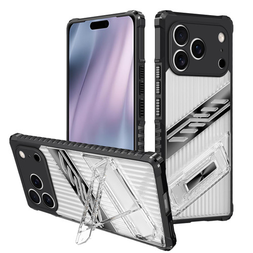 iPhone 17 Pro Max Plating Holder PC Hybrid TPU Phone Case - Transparent Black