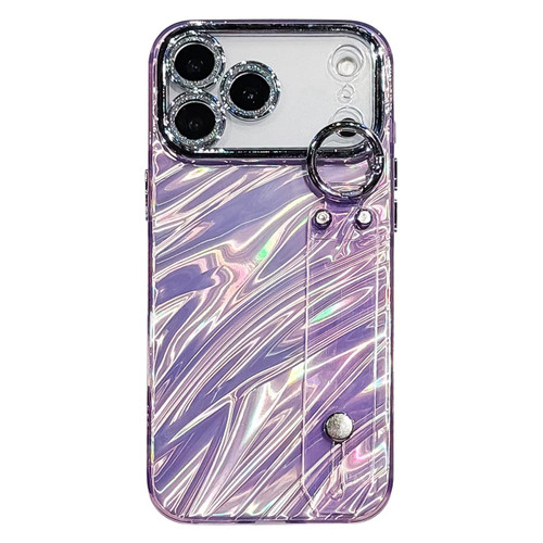 iPhone 17 Pro Max Plating Ripples Texture Wristband Holder TPU Phone Case with Lens Film - Purple