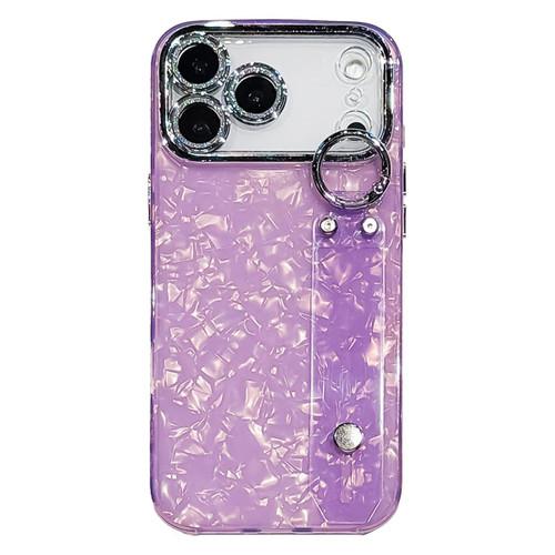 iPhone 17 Pro Max Plating Shell Texture Wristband Holder TPU Phone Case with Lens Film - Purple
