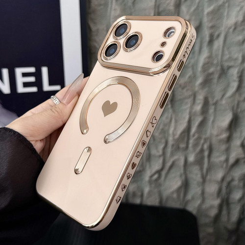 iPhone 17 Pro Max Pupil Side Electroplated Loves MagSafe TPU Phone Case - Pink