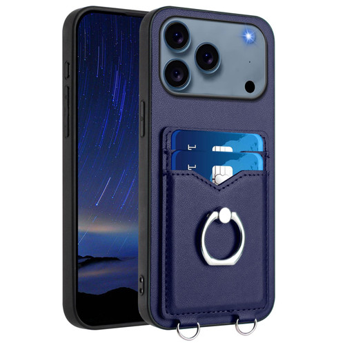 iPhone 17 Pro Max R20 Ring Card Holder Phone Case - Blue