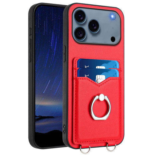 iPhone 17 Pro Max R20 Ring Card Holder Phone Case - Red
