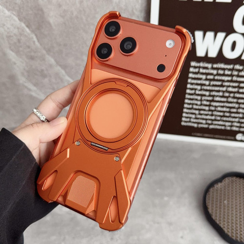 iPhone 17 Pro Max Racing Car Metal Frameless 360 Rotation Holder Magnetic Phone Case - Orange