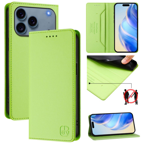 iPhone 17 Pro Max RC01 Dual-Folded Magnetic Suction RFID Leather Phone Case - Grass Green