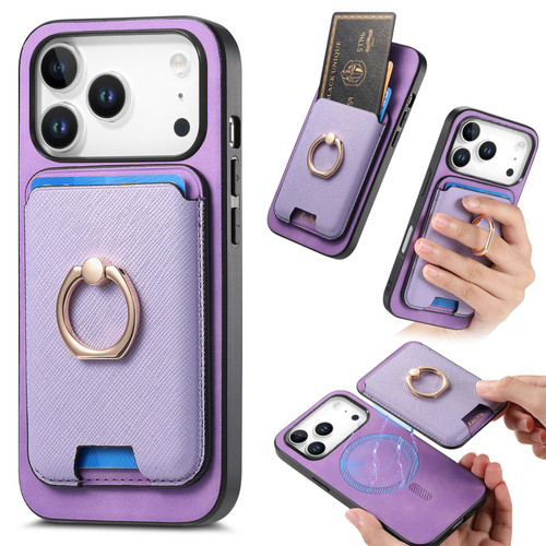 iPhone 17 Pro Max Retro Cross Leather Card Bag MagSafe Phone Case - Purple