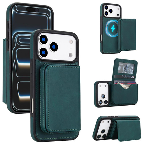 iPhone 17 Pro Max Retro Faux Leather Detachable Magnetic Wallet Bag RFID Blocking Phone Case - Green