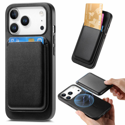 iPhone 17 Pro Max Retro Magsafe Card Bag PU Back Cover Phone Case - Black
