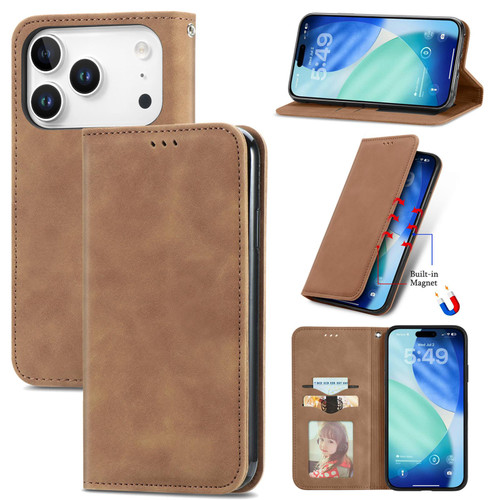 iPhone 17 Pro Max Retro Skin Feel Magnetic Flip Leather Phone Case - Brown
