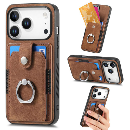 iPhone 17 Pro Max Retro Skin-feel Ring Card Wallet Phone Case - Brown