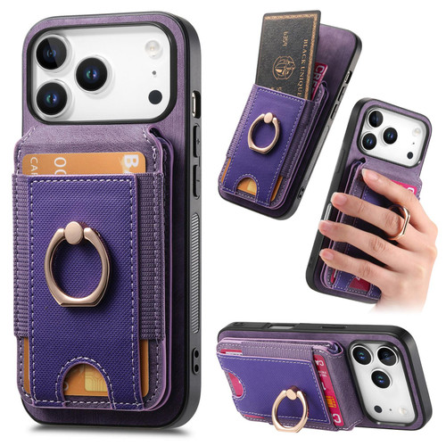 iPhone 17 Pro Max Retro Splitable Magnetic Stand Card Bag Leather Phone Case - Purple