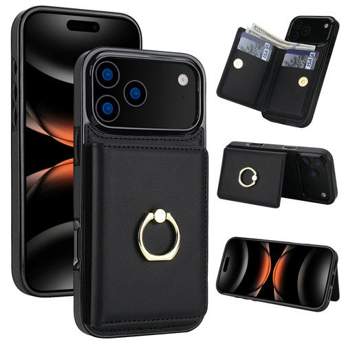 iPhone 17 Pro Max RFID Anti-theft Card Ring Holder Phone Case - Black