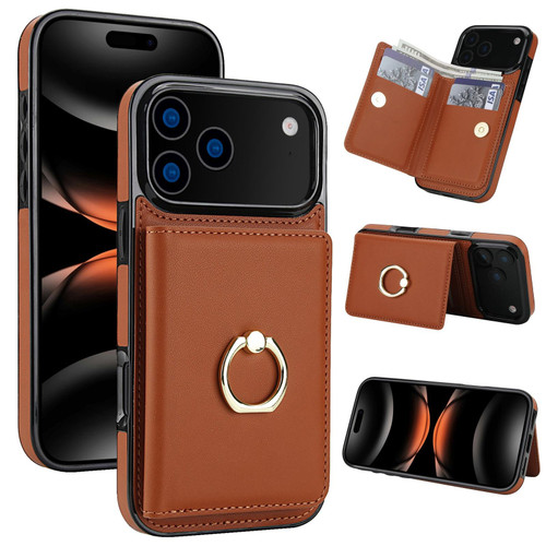 iPhone 17 Pro Max RFID Anti-theft Card Ring Holder Phone Case - Brown