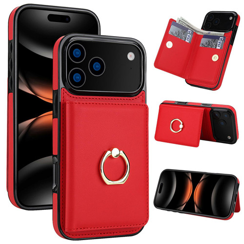 iPhone 17 Pro Max RFID Anti-theft Card Ring Holder Phone Case - Red