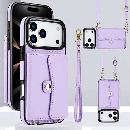 iPhone 17 Pro Max RFID Card Slot Phone Case with Long Lanyard - Purple