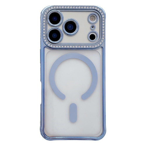 iPhone 17 Pro Max Rhinestone Clear Acrylic Electroplated Magnetic Phone Case - Blue