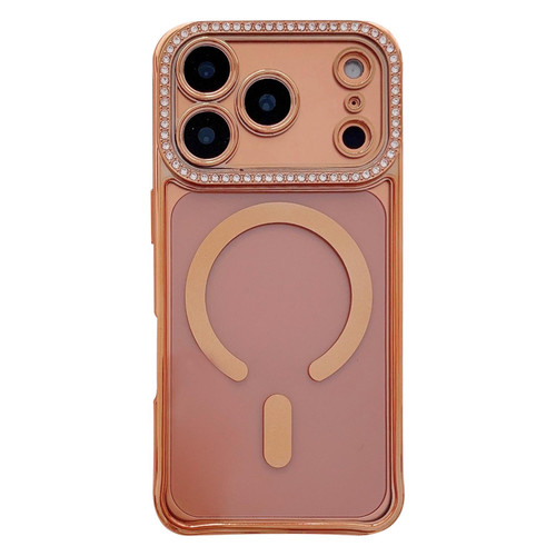 iPhone 17 Pro Max Rhinestone Clear Acrylic Electroplated Magnetic Phone Case - Orange