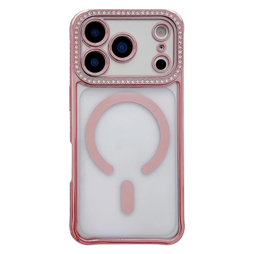 iPhone 17 Pro Max Rhinestone Clear Acrylic Electroplated Magnetic Phone Case - Pink