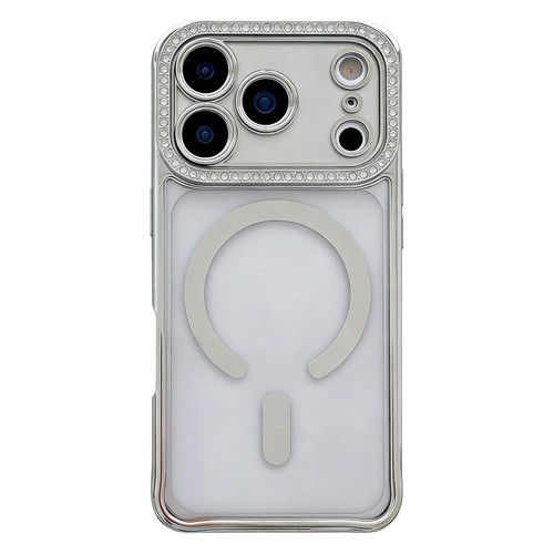 iPhone 17 Pro Max Rhinestone Clear Acrylic Electroplated Magnetic Phone Case - Silver