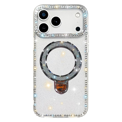 iPhone 17 Pro Max Rhinestone Glitter Kickstand Dual-side IMD Phone Case - Glitter Transparent