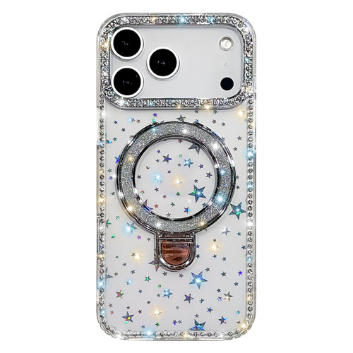 iPhone 17 Pro Max Rhinestone Glitter Kickstand Dual-side IMD Phone Case - Stars Transparent