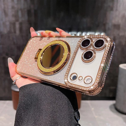 iPhone 17 Pro Max Rhinestone Mirror Glitter MagSafe TPU Phone Case - Champagne Gold