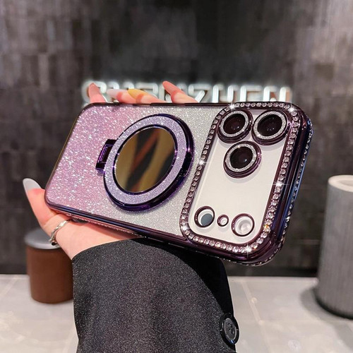iPhone 17 Pro Max Rhinestone Mirror Glitter MagSafe TPU Phone Case - Night Purple