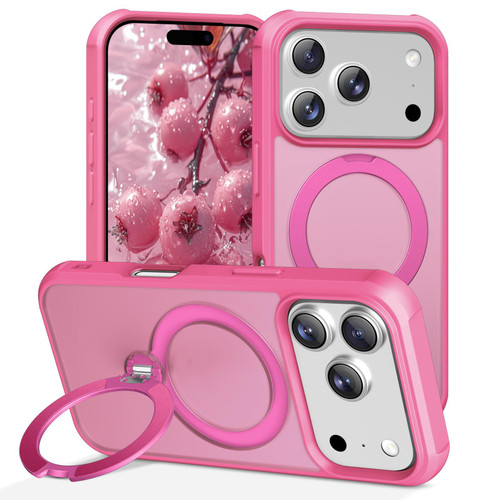 iPhone 17 Pro Max Rotating Pivot Bracket Magnetic Phone Case - Rose Red
