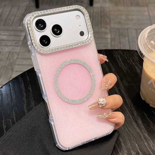 iPhone 17 Pro Max Rounded Edge Semi-transparent Glitter MagSafe Phone Case - Pink