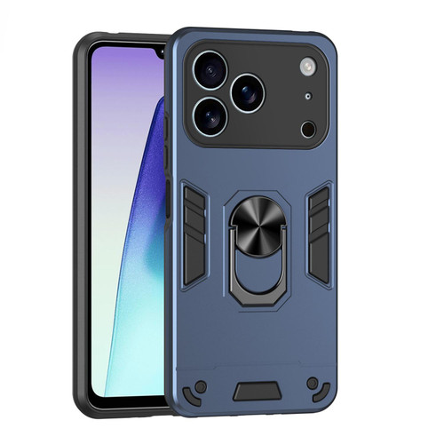 iPhone 17 Pro Max Shockproof Metal Ring Holder Phone Case - Blue