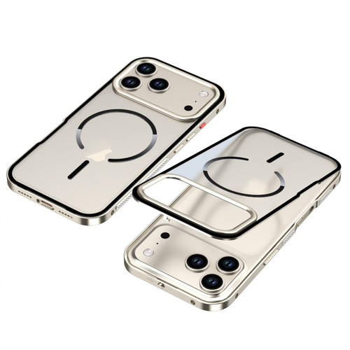 iPhone 17 Pro Max Single-sided Snap Buckle Metal Frame Frosted MagSafe Phone Case - Titanium