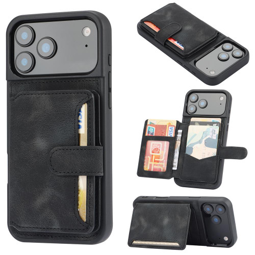 iPhone 17 Pro Max Skin Feel Dream RFID Anti-theft PU Card Bag Phone Case - Black