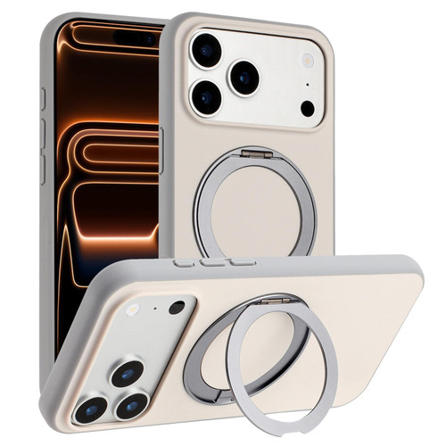 iPhone 17 Pro Max Skin Feel Frosted 360 Degree Rotation Holder Magnetic Phone Case - White