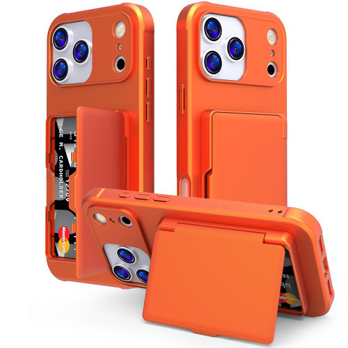 iPhone 17 Pro Max Skin Feel PC Hybrid TPU Horizontal Hidden Mirror Card Bag Phone Case - Orange