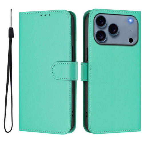 iPhone 17 Pro Max Skin Feel Solid Color Leather Phone Case with Lanyard - Green
