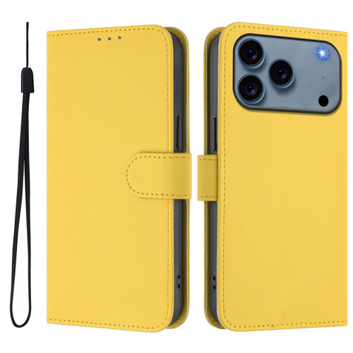 iPhone 17 Pro Max Skin Feel Solid Color Leather Phone Case with Lanyard - Lemon Yellow
