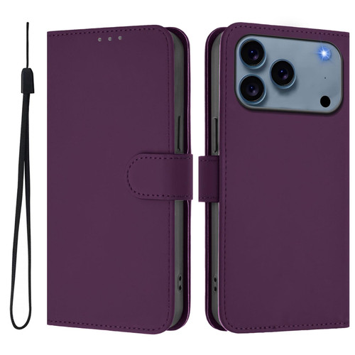 iPhone 17 Pro Max Skin Feel Solid Color Leather Phone Case with Lanyard - Violet