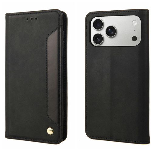 iPhone 17 Pro Max Skin Feel Splicing Leather Phone Case - Black