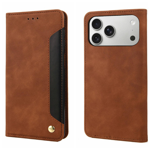 iPhone 17 Pro Max Skin Feel Splicing Leather Phone Case - Brown