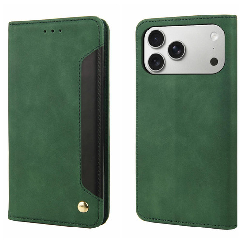 iPhone 17 Pro Max Skin Feel Splicing Leather Phone Case - Green