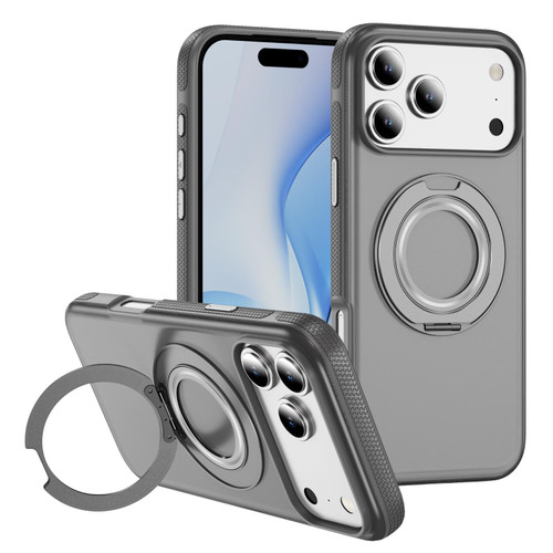 iPhone 17 Pro Max Skin Feel Translucent PC Gear Holder C MagSafe Phone Case - Bright Grey+Grey