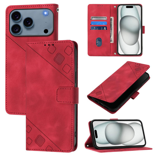 iPhone 17 Pro Max Skin-feel Embossed Leather Phone Case - Red